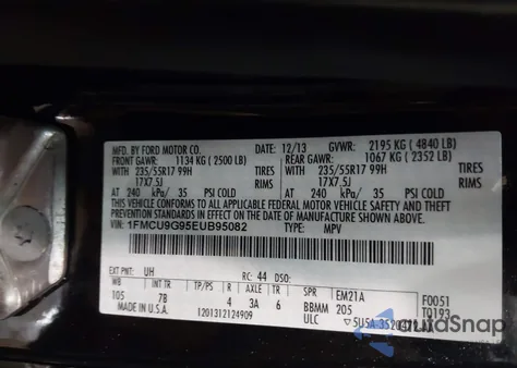 2014 Ford Escape Se z USA, uszkodzony, nr VIN 1FMCU9G95EUB95082
